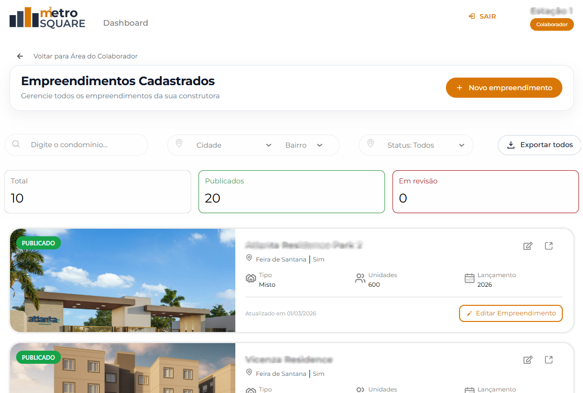 Empreendimentos Cadastrados